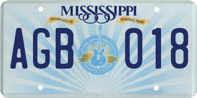 MS license plate AGB018