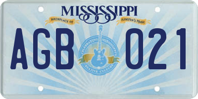 MS license plate AGB021
