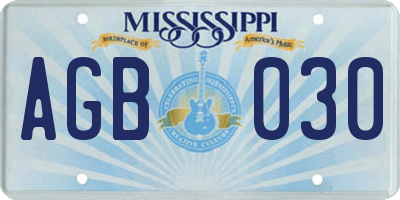 MS license plate AGB030