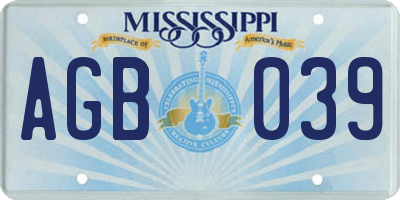 MS license plate AGB039