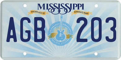 MS license plate AGB203