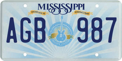 MS license plate AGB987