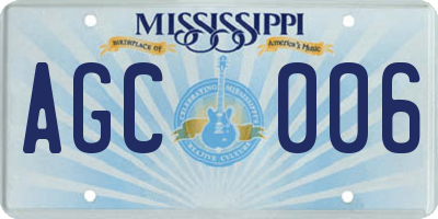 MS license plate AGC006