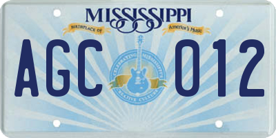 MS license plate AGC012