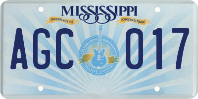 MS license plate AGC017