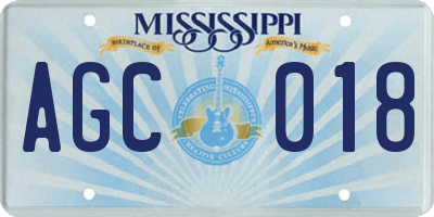 MS license plate AGC018