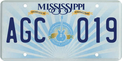 MS license plate AGC019