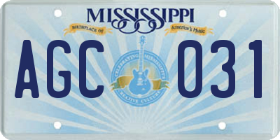 MS license plate AGC031