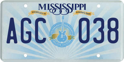 MS license plate AGC038