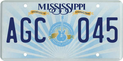 MS license plate AGC045