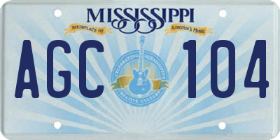 MS license plate AGC104