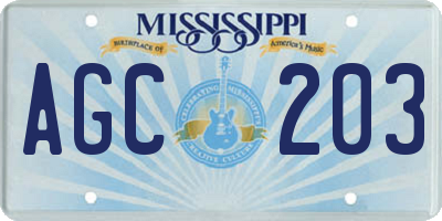 MS license plate AGC203