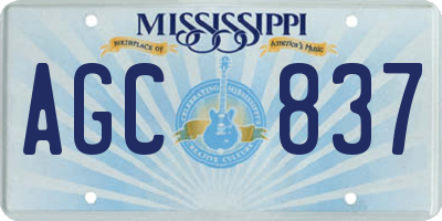 MS license plate AGC837