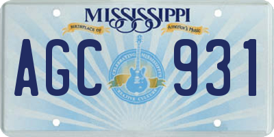 MS license plate AGC931
