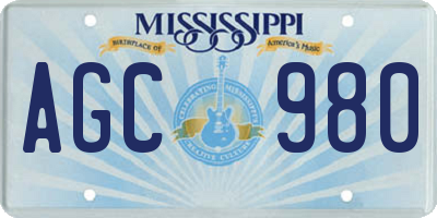 MS license plate AGC980