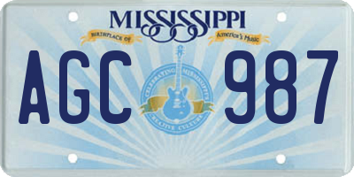 MS license plate AGC987