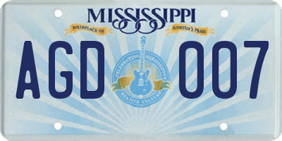 MS license plate AGD007