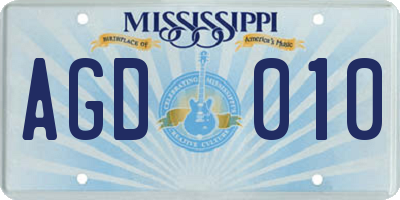 MS license plate AGD010