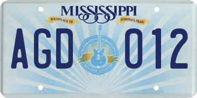 MS license plate AGD012