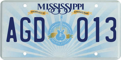 MS license plate AGD013