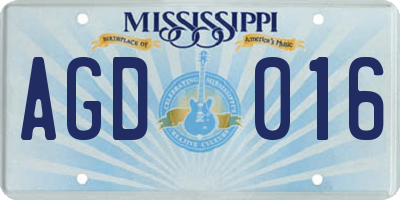 MS license plate AGD016