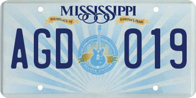 MS license plate AGD019
