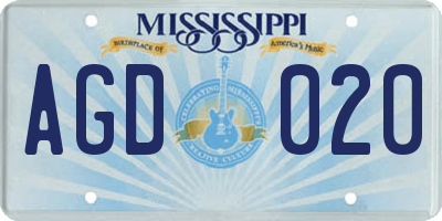 MS license plate AGD020