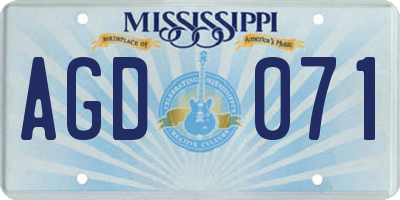 MS license plate AGD071