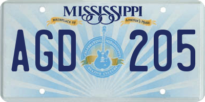 MS license plate AGD205