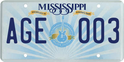 MS license plate AGE003