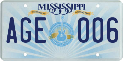 MS license plate AGE006