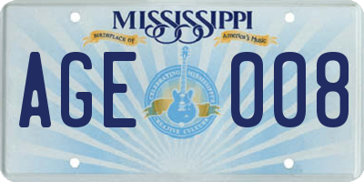 MS license plate AGE008