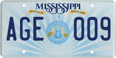 MS license plate AGE009