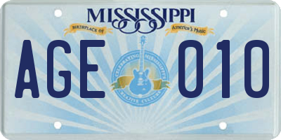 MS license plate AGE010