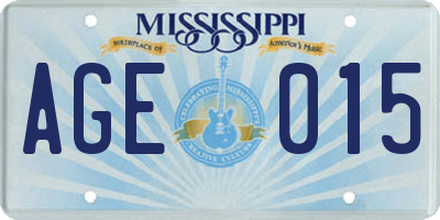 MS license plate AGE015