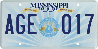 MS license plate AGE017