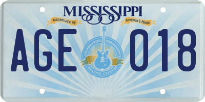 MS license plate AGE018