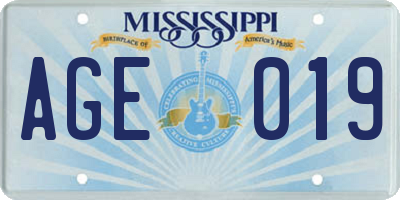 MS license plate AGE019