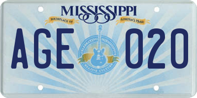 MS license plate AGE020