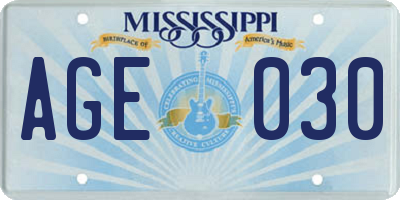 MS license plate AGE030