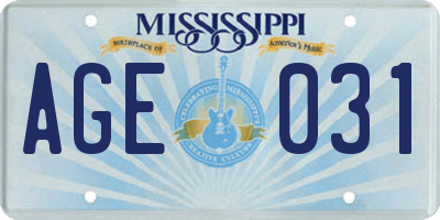 MS license plate AGE031