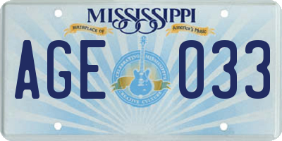MS license plate AGE033