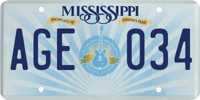 MS license plate AGE034
