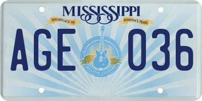 MS license plate AGE036
