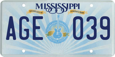 MS license plate AGE039
