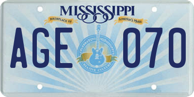 MS license plate AGE070