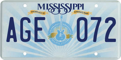 MS license plate AGE072