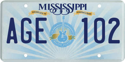 MS license plate AGE102