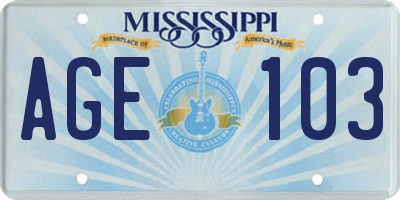 MS license plate AGE103