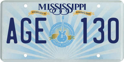 MS license plate AGE130